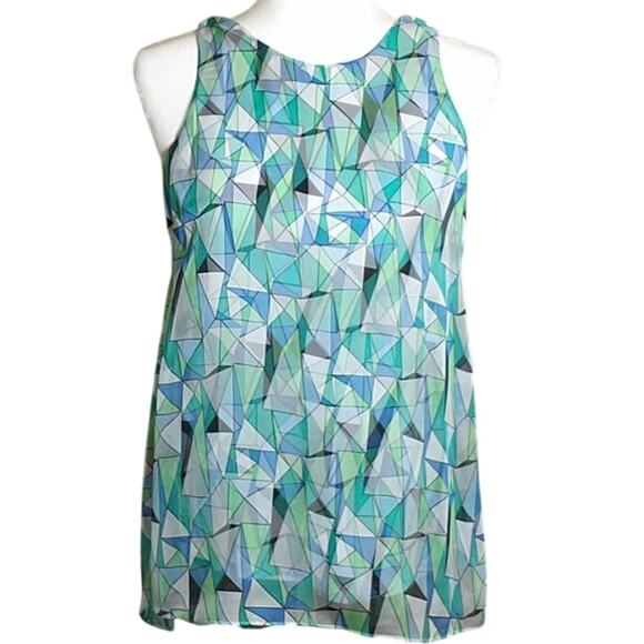Vince Camuto Sleeveless Hi Low Chiffon Top Women's Sz XS Multicolor Print Lined - Picture 6 of 11